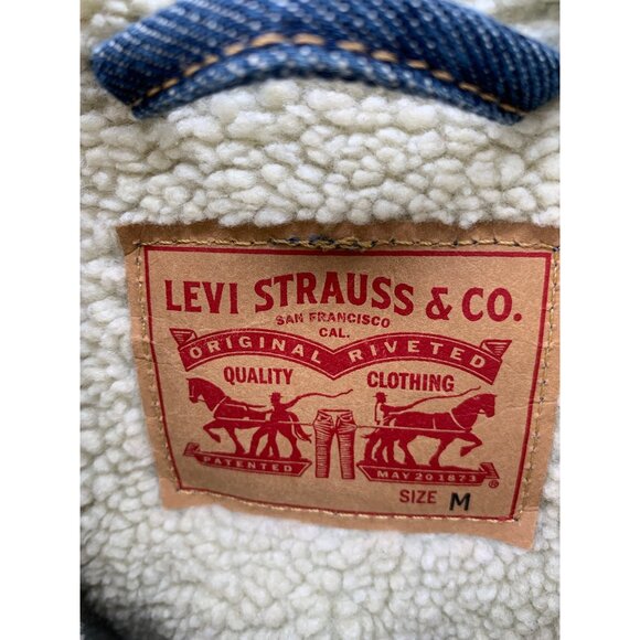 Levi's Blue Jean Jacket with White Sherpa Lining - Picture 5 of 12